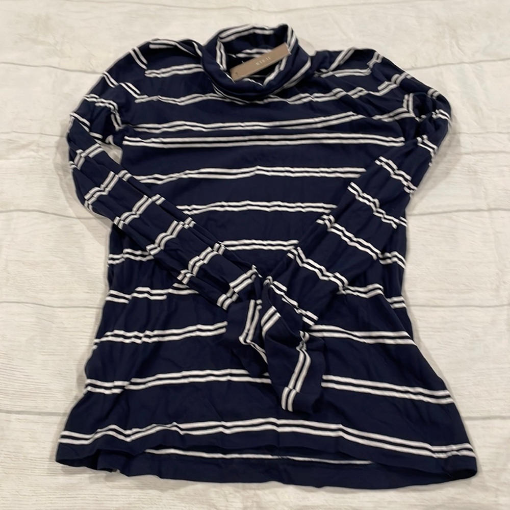 J Crew NWT tissue navy white T-shirt long sleeve XS turtleneck.